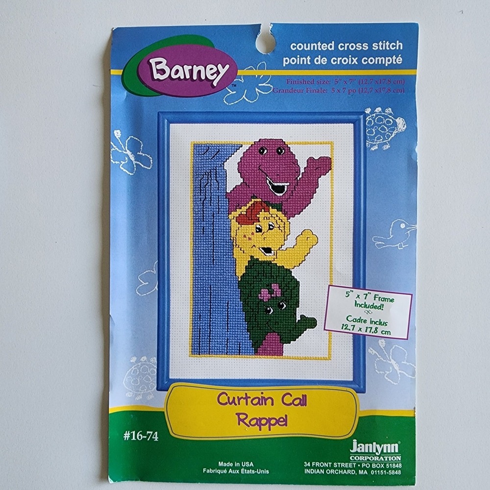 Janlynn Barney Purple Dinosaur Counted Cross Stitch Kit + Frame‎ Baby Bop BJ 90s